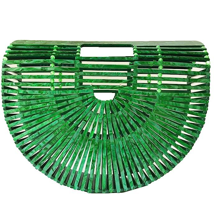 Women Basket Beach Bag Bamboo/Acrylic Clutch Handbag Tote Bag | Amazon (US)