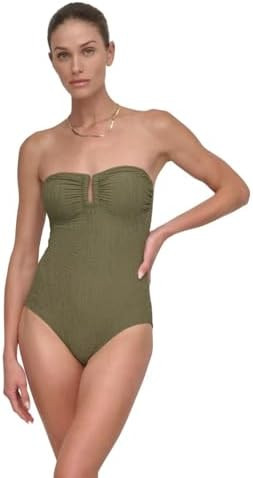 DKNY Women's U-Wire Bandeau One Piece Swimsuit with Tummy Control | Amazon (US)