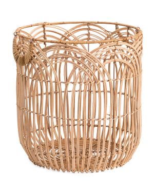 Rattan Round Storage Basket With Handles | TJ Maxx