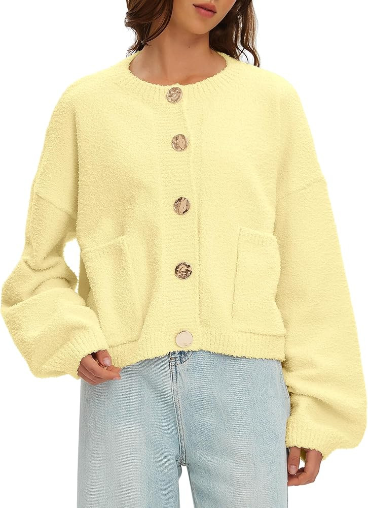 Beaully Women's Cardigan Sweaters Fuzzy Knit Long Sleeve Button Up Outwear Casual Warm Fall Jacke... | Amazon (US)