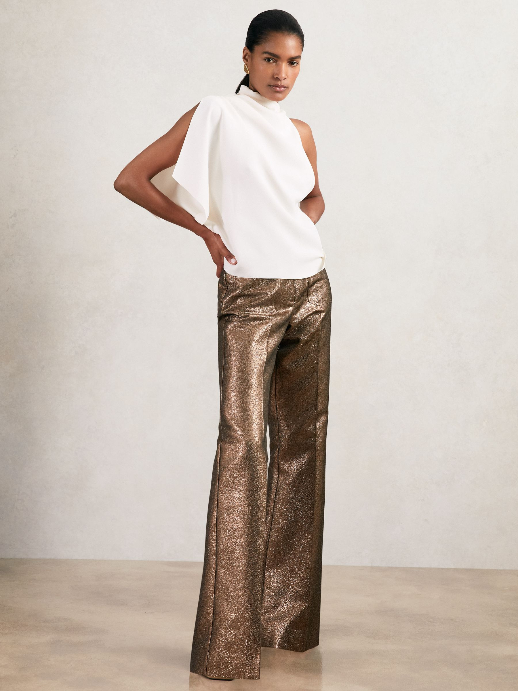 Reiss Sparkle Patch-Pocket Flared Trousers in Gold - REISS | Reiss UK