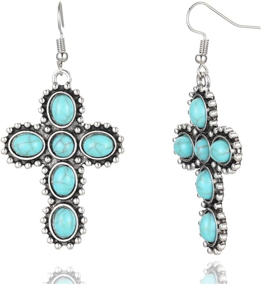 Western Earrings for Women Bohemian Turquoise Dangle Earrings Vintage Oval Geometric Ethnic Teard... | Amazon (US)