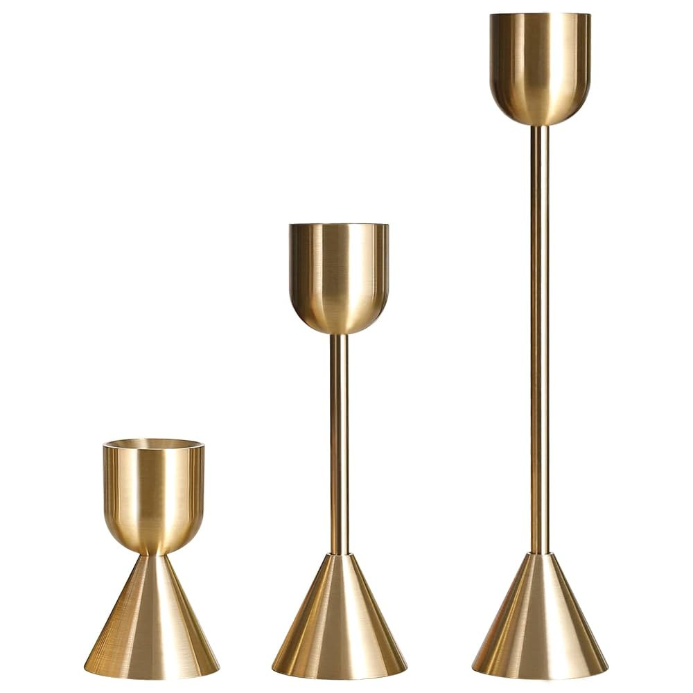 Brass Gold Candlestick Holder - Set of 3 Taper Candle Holder, Vintage Decorative Centerpiece for ... | Amazon (US)