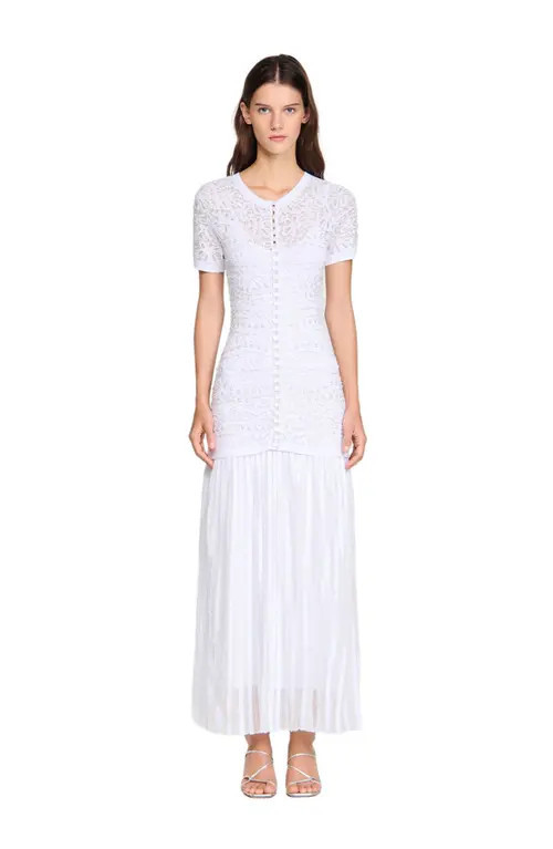 SANDRO Beaded knit maxi dress in White at Nordstrom, Size 34 Eu | Nordstrom