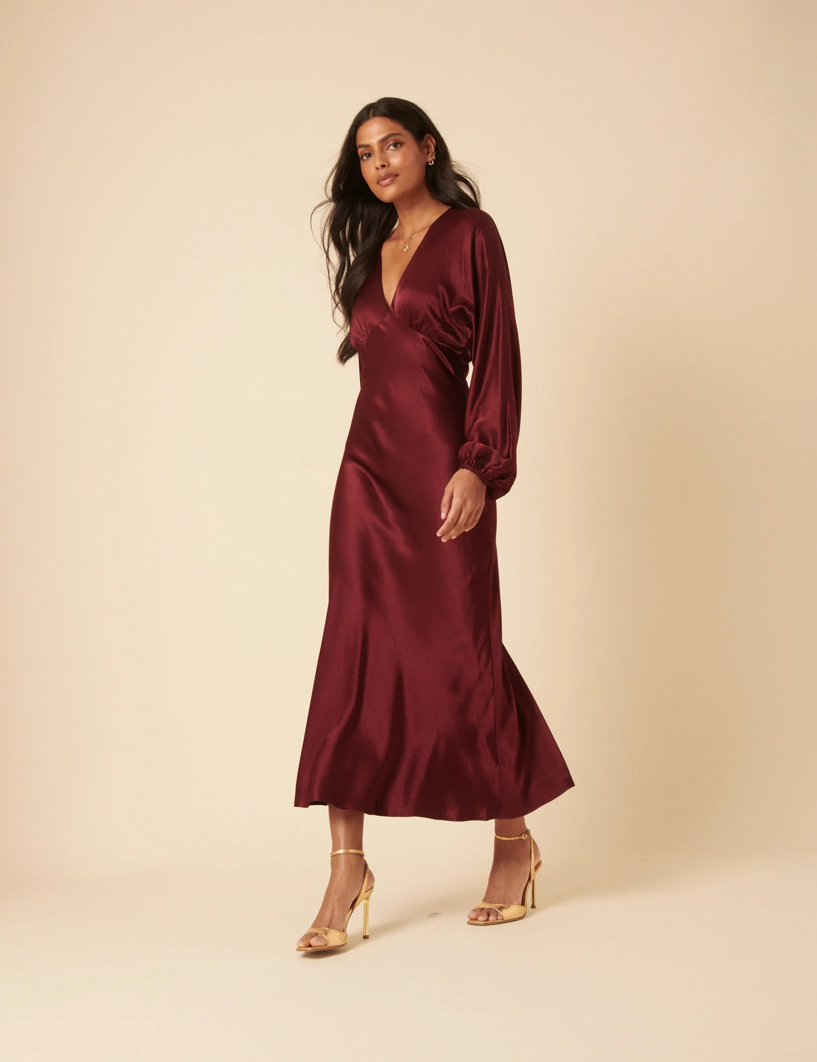 Burgundy Satin Allura Midi Dress | Nobody's Child
