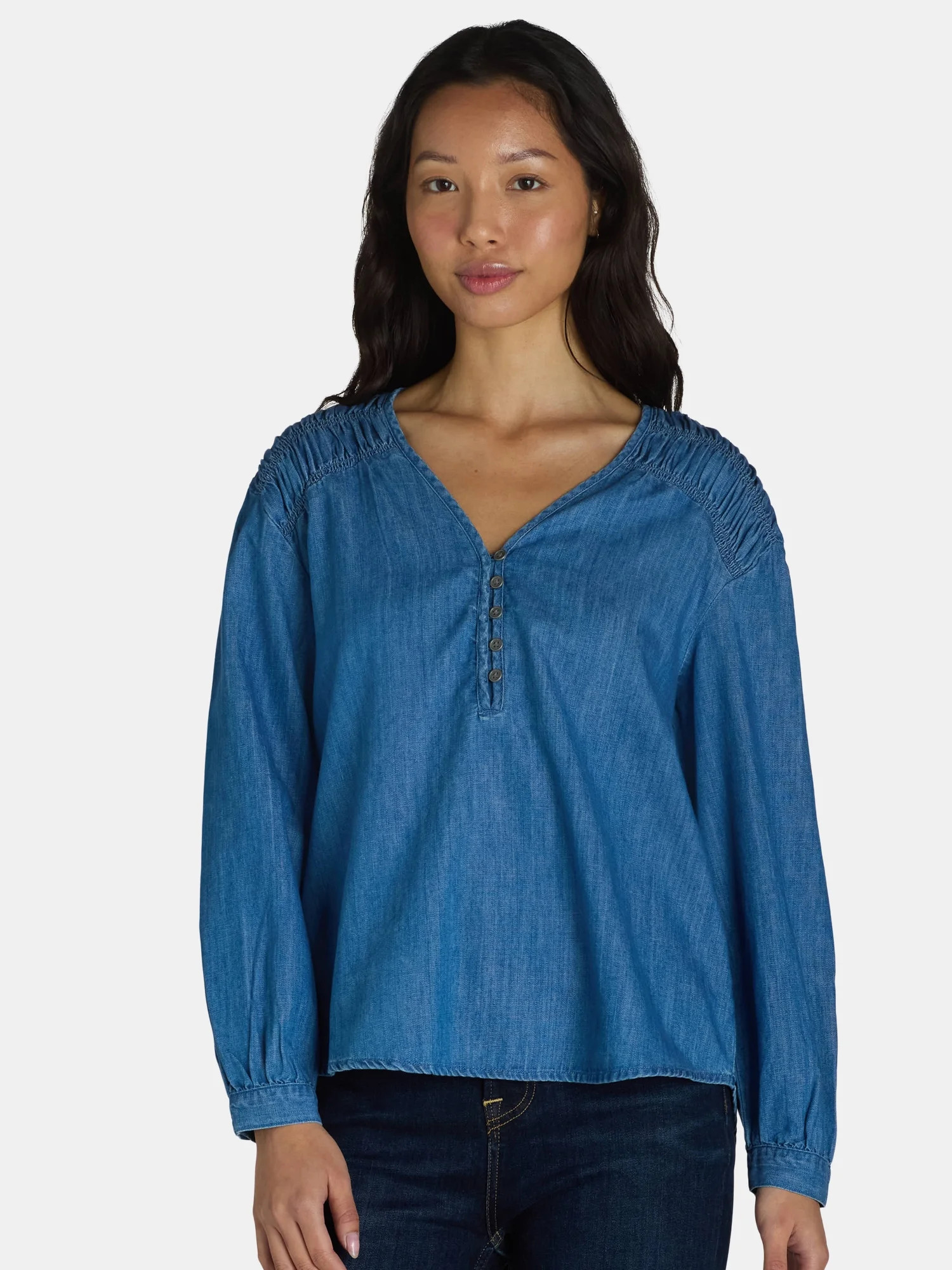 Time and Tru Women's Woven Relaxed Denim Top Size XS-XXXL | Walmart (US)
