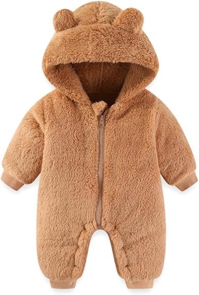 UVIPC Baby Newborn Bear Fleece Snowsuit Winter Coat Warm Hooded Jumpsuit for Baby boy girl | Amazon (US)