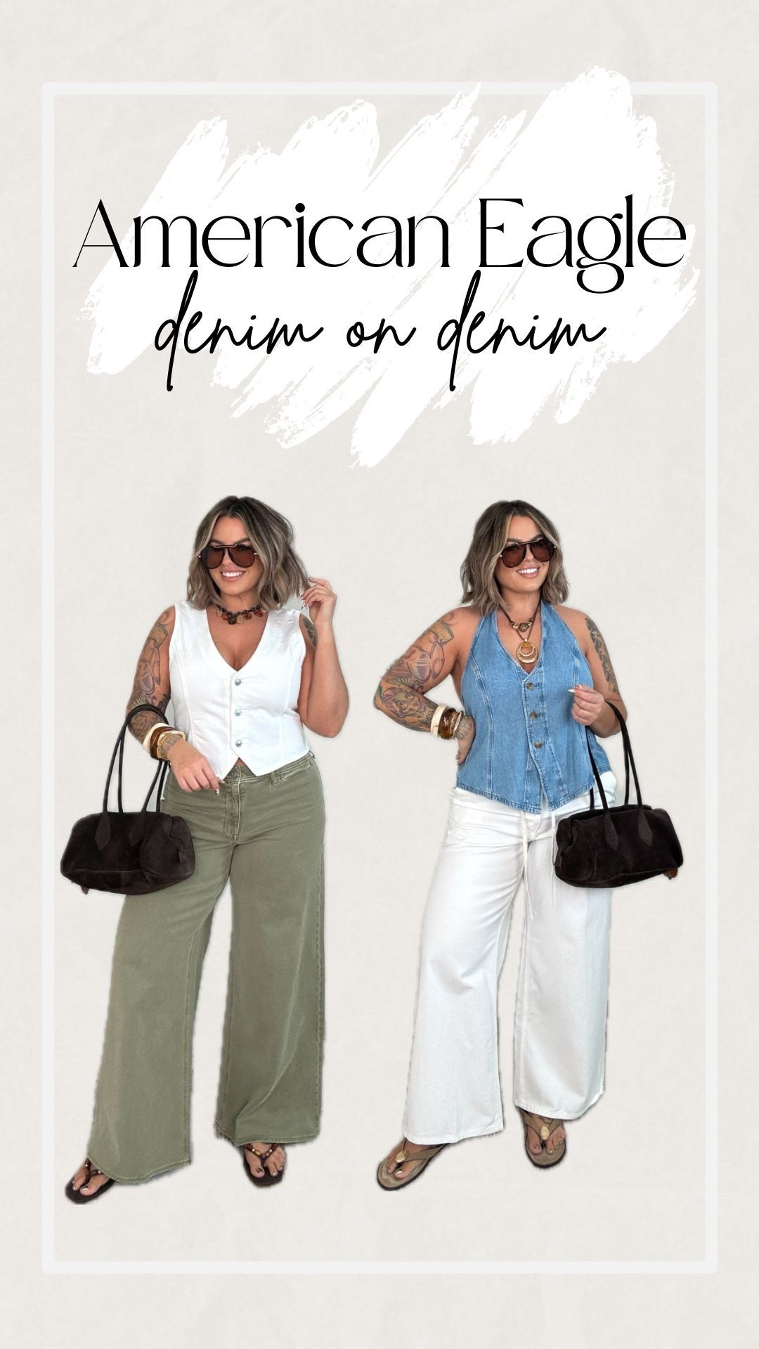 Tops L 
Green jeans 12L 
White jeans L 
I’m 5’5 and can’t do a heel with these. If you are shorter than me and want to wear a heel def order the long length in the green. The white doesn’t come in lengths. 