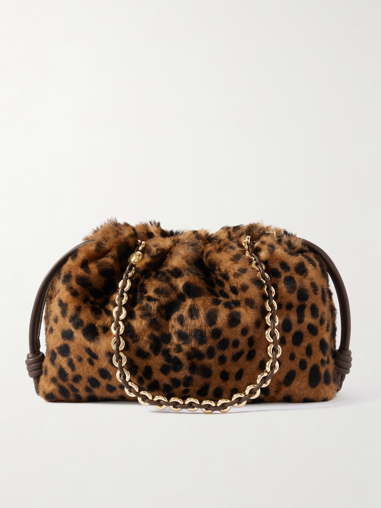 LOEWE - Flamenco Medium Leather-trimmed Leopard-print Shearling Clutch - Animal print | NET-A-PORTER (US)