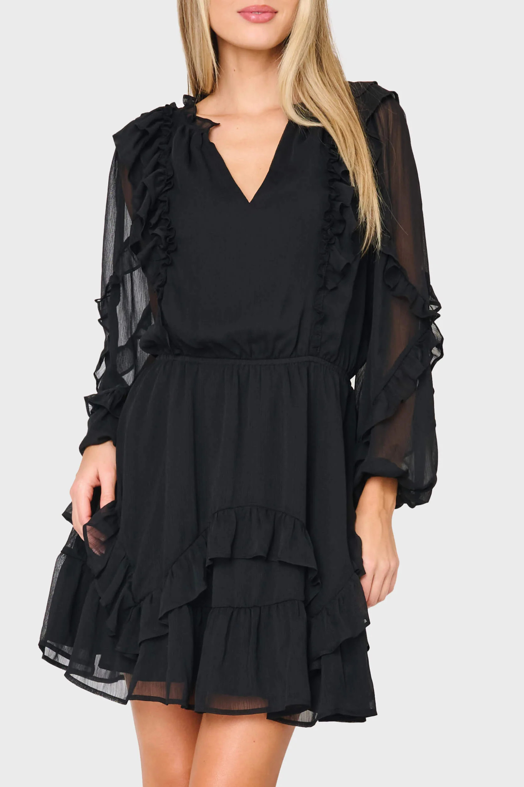Chloe Ruffles For Days Dress | Holiday Chiffon Dress | Gibson