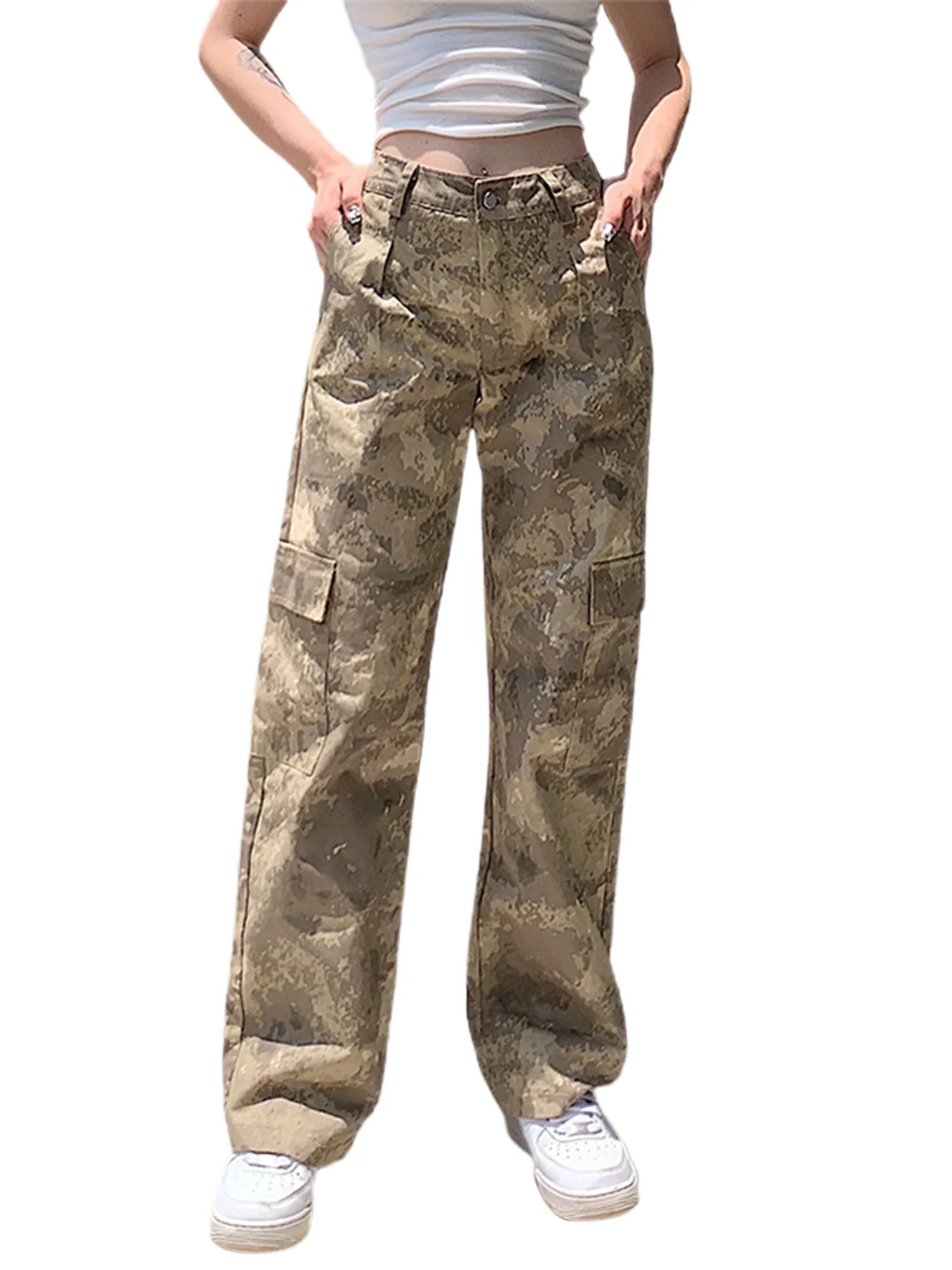 Loalirando Women's Camouflage Straight Pants High Waist Loose Fit Cargo Pants | Walmart (US)