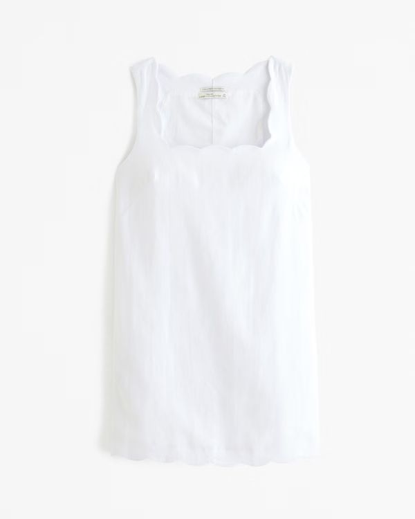 Women's Premium Linen Scalloped Mini Dress | Women's New Arrivals | Abercrombie.com | Abercrombie & Fitch (US)