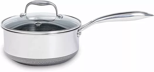 HexClad 2 Quart Hybrid Stainless Steel Pot Saucepan with Glass Lid, Nonstick
