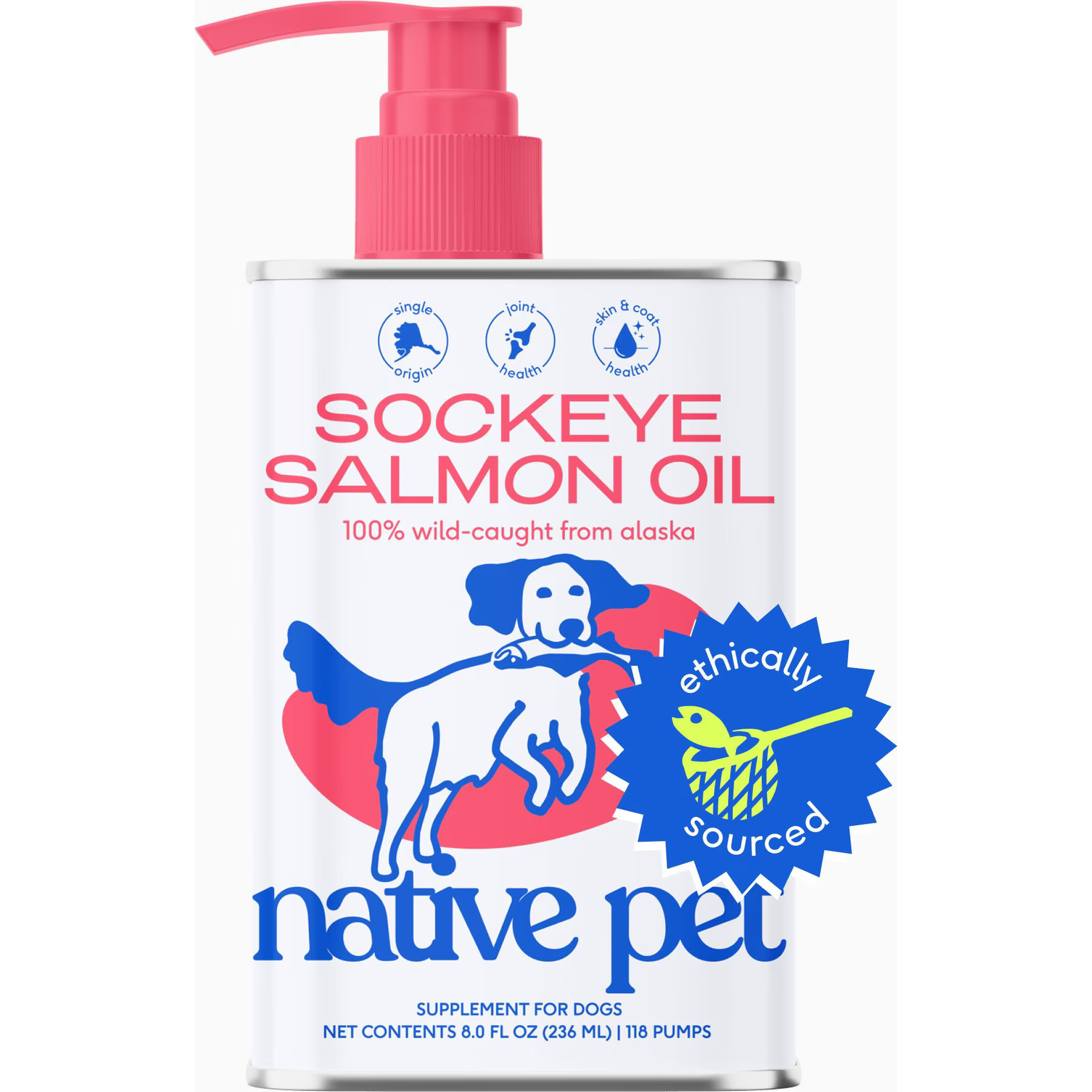 Native Pet Sockeye Salmon Flavored Oil Skin & Coat Health Liquid Supplement for Dogs & Cats, 8-fl oz | Chewy