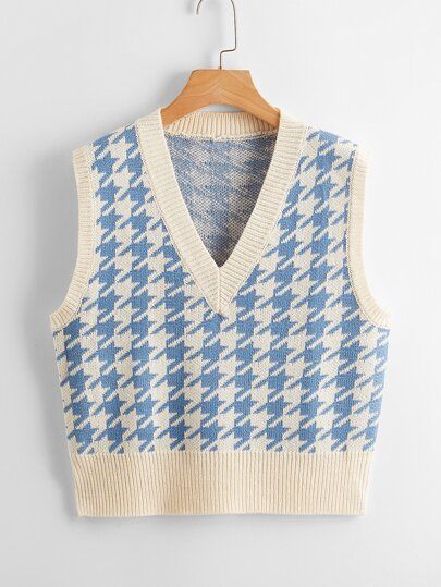V Neck Houndstooth Pattern Sweater Vest SKU: sw2107079126986722(1000+ Reviews)$10.99$10.44Join fo... | SHEIN