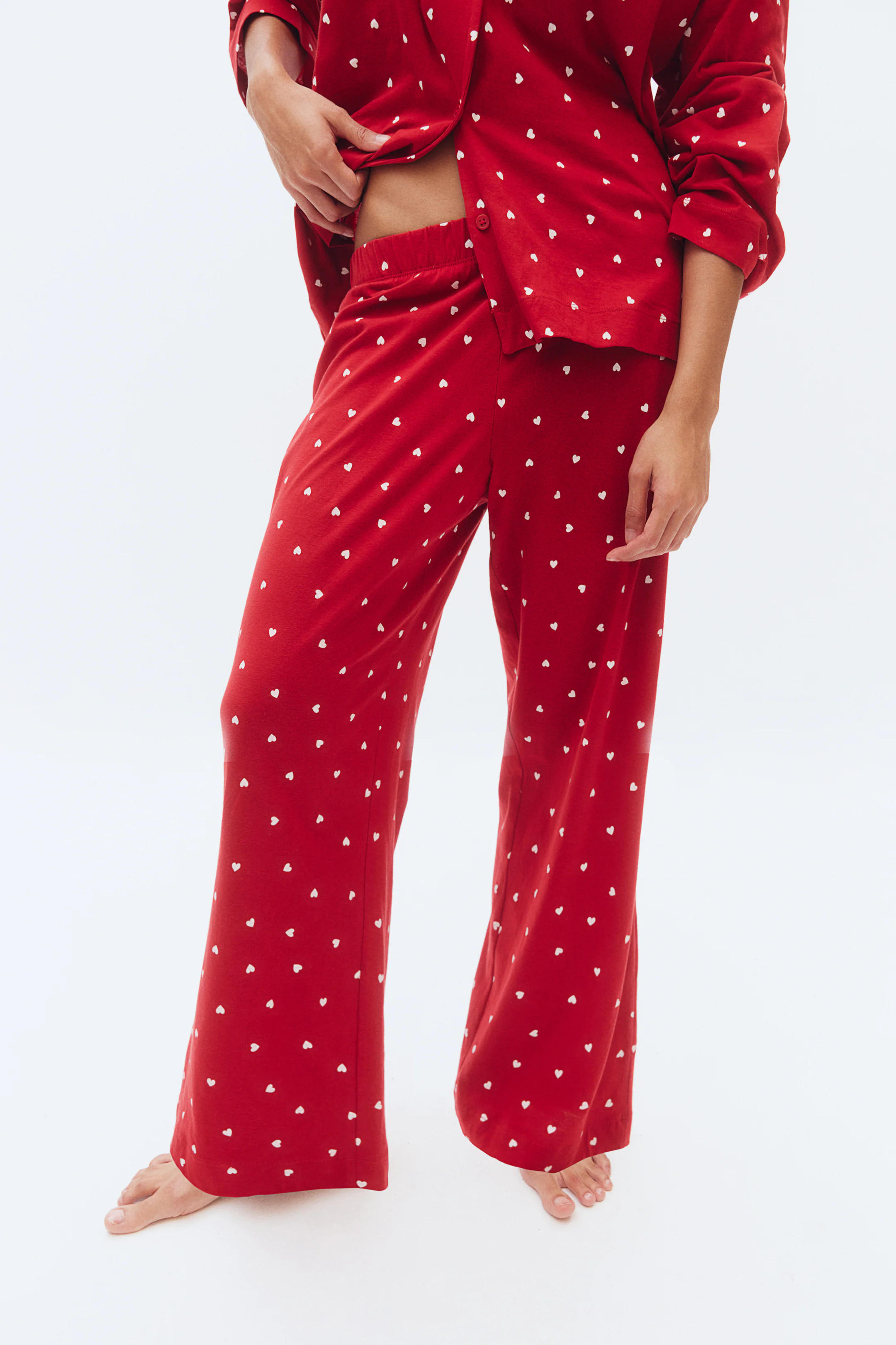 Patterned jersey pyjamas - Red/Hearts - Ladies | H&M GB | H&M (UK, MY, IN, SG, PH, TW, HK)