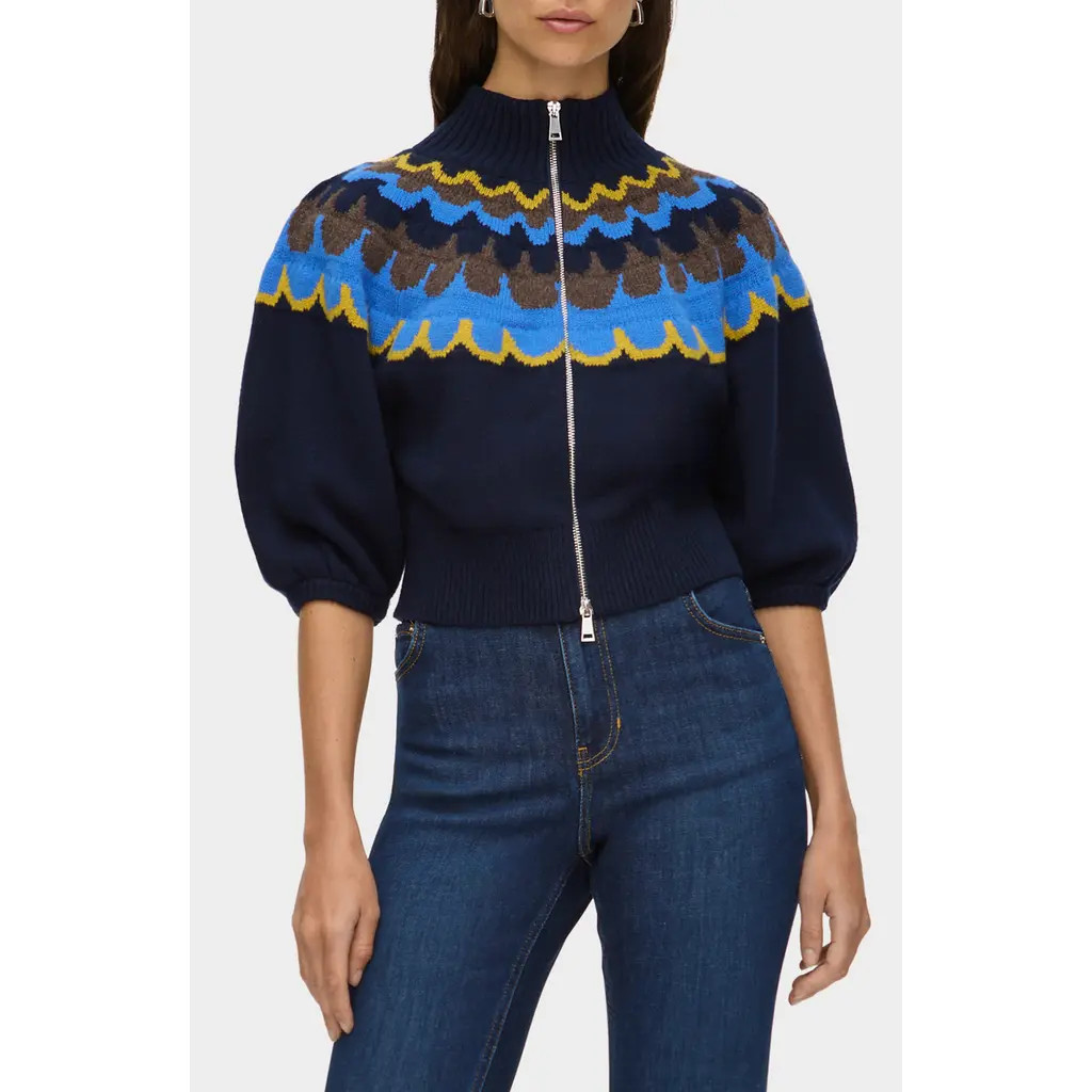 ALIGNE Nelly Fair Isle Zip Front Cardigan in Blue Multi at Nordstrom Rack, Size Medium | Nordstrom Rack