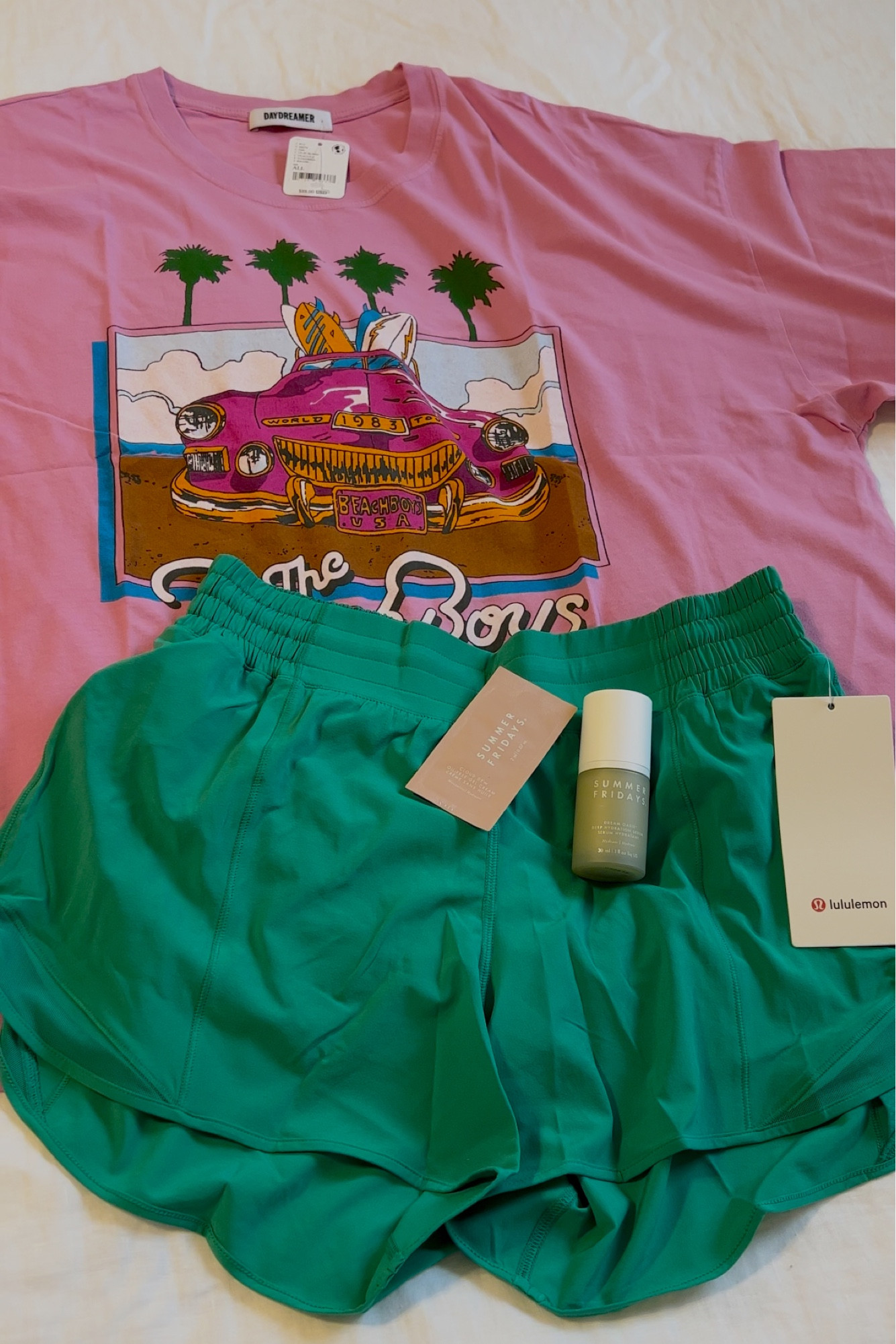 Newbies!! 
Loving this Beach Boys Graphic T-shirt (comes in different colors) and the bright green Hotty Hots!
Been wanting this Summer Fridays hydrating face serum for awhile and can’t wait to try it!💚✨

#LTKstyletip #LTKFind #LTKunder100