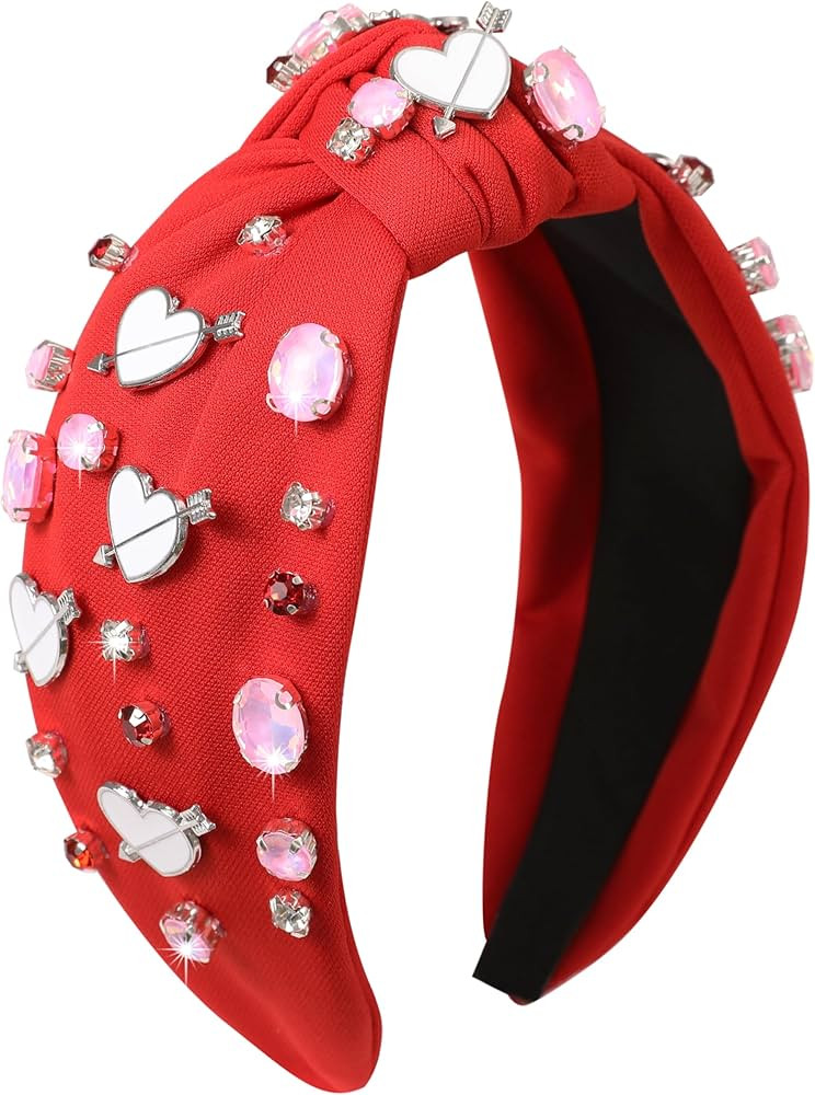 Valentines Knotted Headband for Women Valentine’s Day Gifts Heart Hair Accessories Rhinestone C... | Amazon (US)