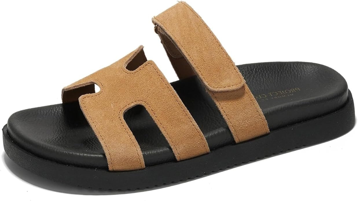 Leather Womens Sandals w/Strap Slip on Sandals Women Footwear w/Memory Foam - Womens Fashion Plat... | Amazon (US)