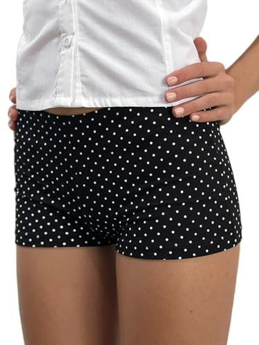 DSORVICD Women Polka Dot Shorts Low Rise Elastic Waist Micro Shorts Cute Y2k Lounge Bottoms Going Out Mini Shorts (Small dots Black, XL) | Amazon (US)