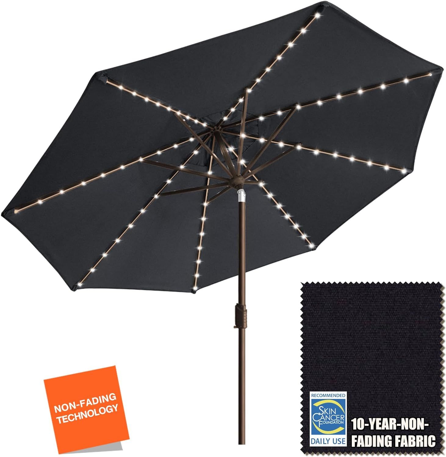 EliteShade USA 10-Year-Non-Fading Solar 9ft Market Umbrella with 80 LED Lights Patio Umbrellas Ou... | Amazon (US)
