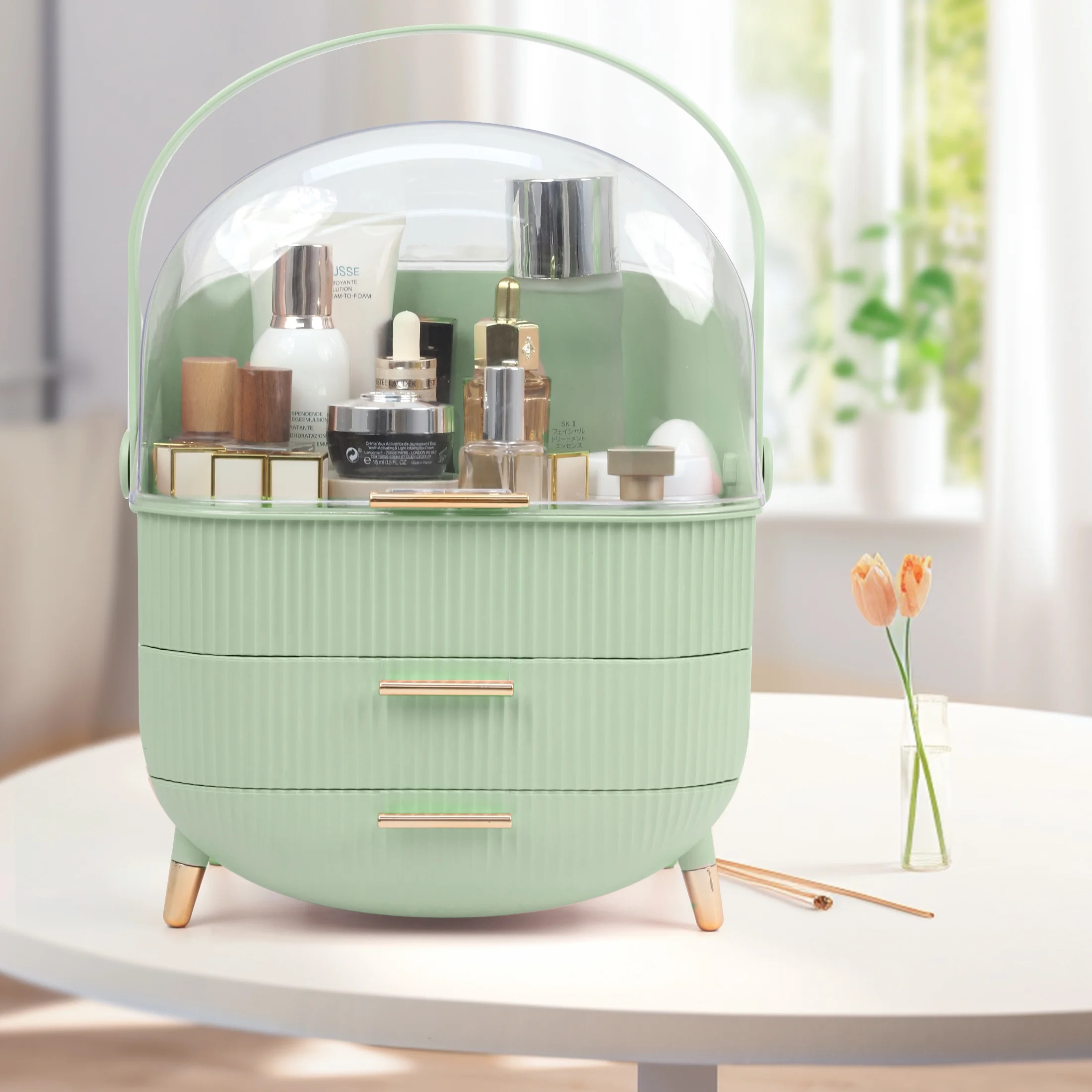 Wdmiya Makeup Storage Box with 3 Drawers, Egg Shape Cosmetics Skincare Organizers with Transparen... | Walmart (US)