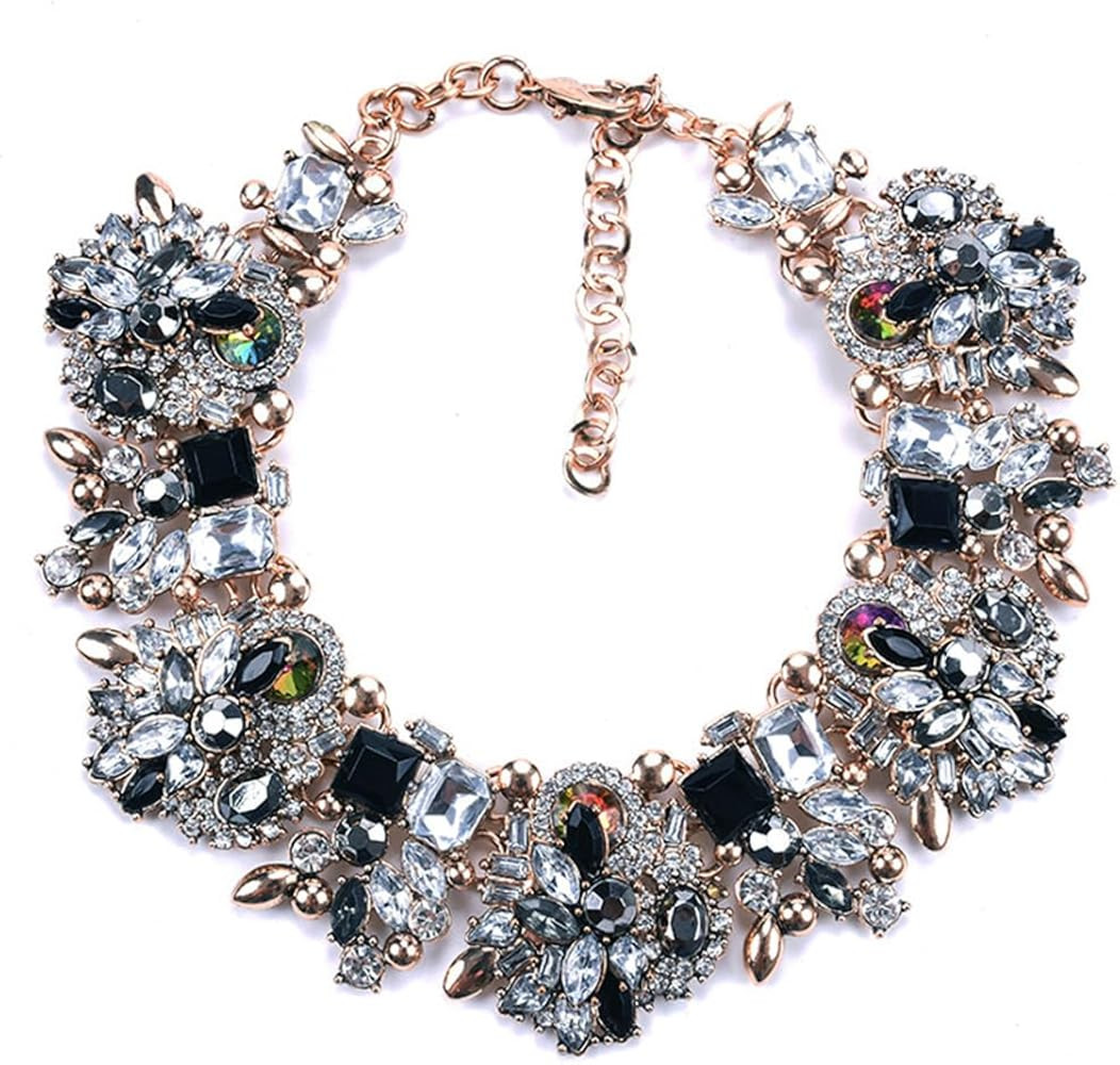 Bib Statement Necklace Colorful Glass Crystal Collar Choker Necklace for Women Fashion Accessorie... | Amazon (US)