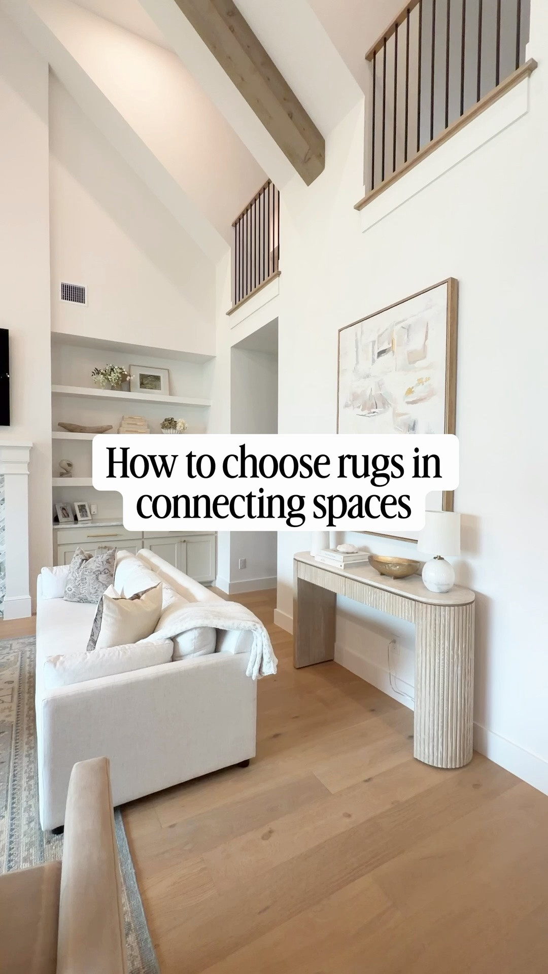 How to choose rugs in connecting spaces 🤍

One of the easiest ways to make connecting rooms feel cohesive is carrying parts of the color palette through each rug — even if the patterns themselves are different.

I usually start with the boldest pattern first, then balance it with softer or more neutral rugs nearby. That doesn’t mean everything has to be completely plain though… texture and subtle pattern still add so much warmth and depth.

Repeating a similar pattern in a different scale can work beautifully too.

Throughout our home, most of our rugs share:
– warm beige undertones  
– softer blues  
– and a similar overall softness in contrast

That consistency is what keeps everything feeling connected without feeling overly matched.

It’s one of those quieter details that makes a home feel layered and intentional ✨

Save this for later if you’re trying to mix rugs in an open concept home. #ltkhome