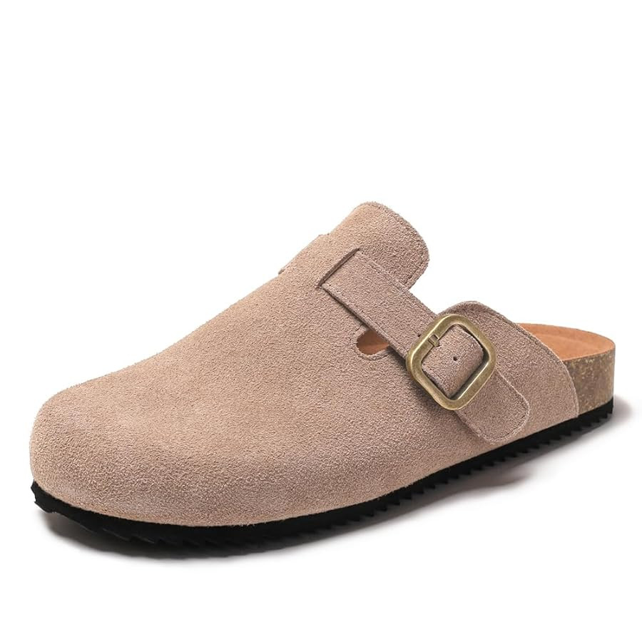 Women's Suede Clogs Leather Mules Comfort Cork Footbed Sandals Potato Shoes with Arch Support | Amazon (US)