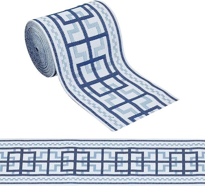 OLYCRAFT 5.5 Yards Dark Blue Jacquard Ribbon Trim 3.5 Inch Wide Vintage Line Pattern Polyester Ri... | Amazon (US)