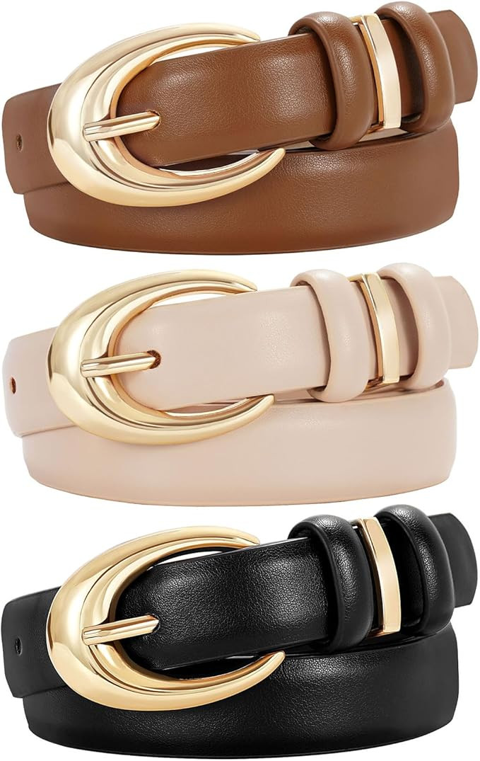 JASGOOD 3 Pack Women Leather Belts for Jeans Pants Dresses Fashion Ladies Faux Leather Waist Belt... | Amazon (CA)