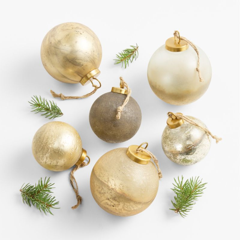 Textured Metallic Glass Ball Christmas Ornaments, Boxed Set of 6 | Crate & Barrel
