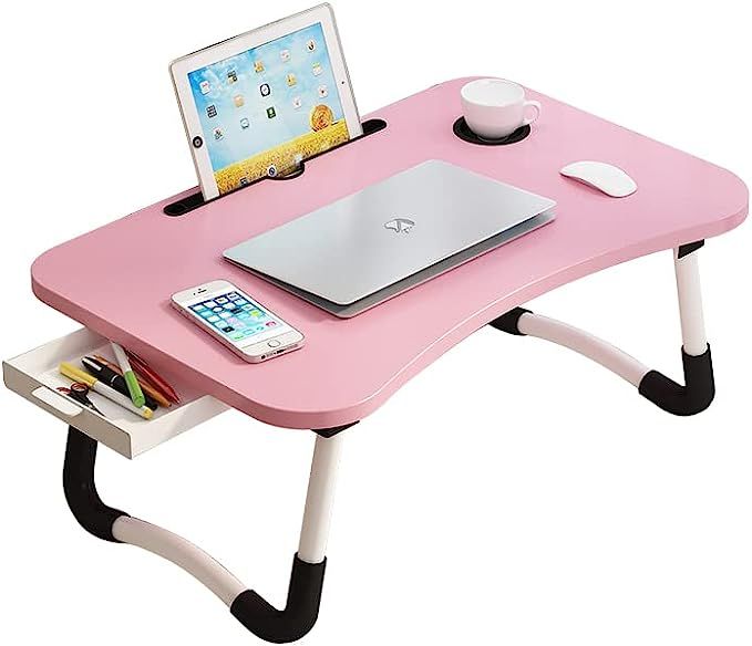 Lap Desk with Storage Drawer, Holders for Cup and Tablet, Laptop Bed Tray Table with Foldable Leg... | Amazon (US)