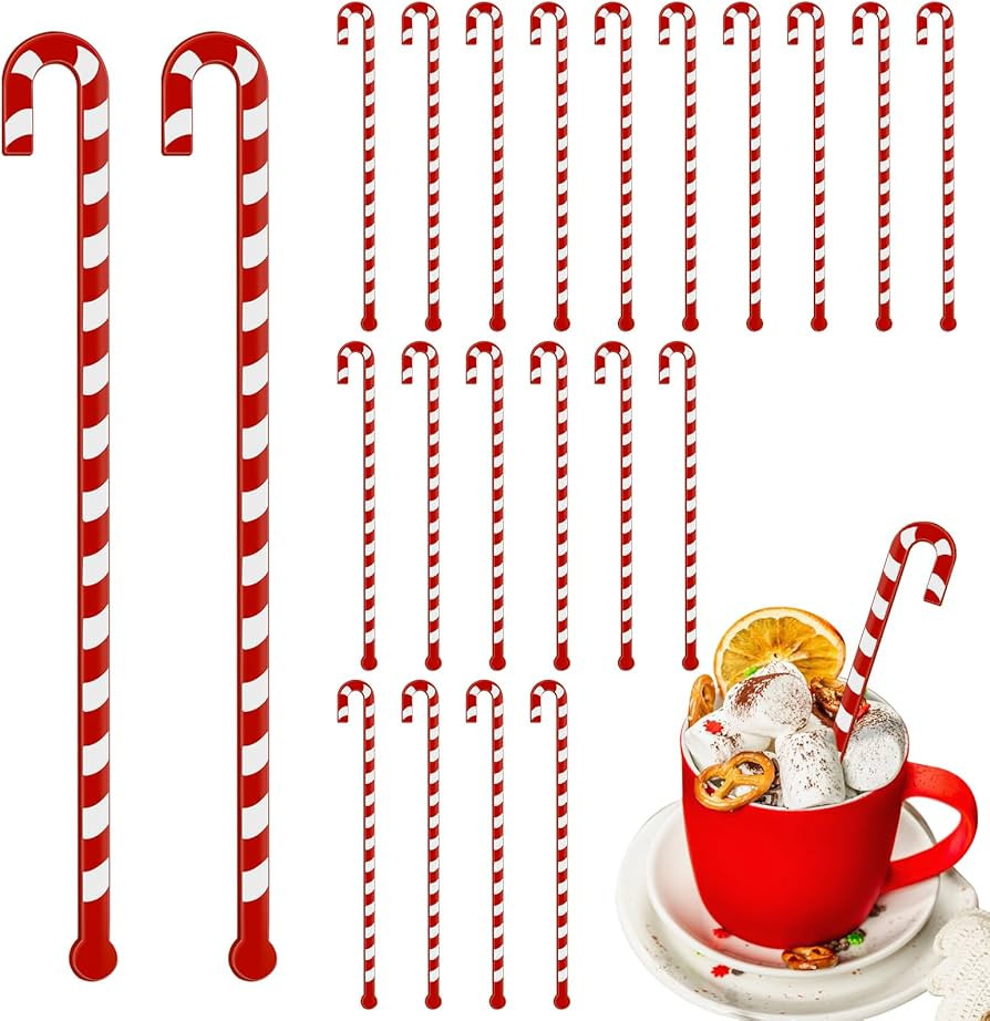 30 Pcs Christmas Coffee Stirrers Candy Cane Swizzle Sticks Coffee Bar Decoration Hot Cocoa Plasti... | Amazon (US)