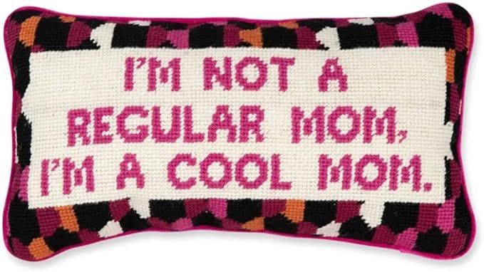 Furbish Needlepoint Accent Pillow - Cool Mom - 8" x 14" - Decorative Throw Pillow with Saying, Pr... | Amazon (US)