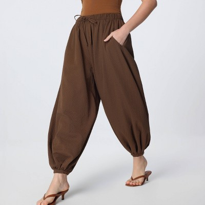 Women's Mid-Rise Drawstring Balloon Pants - A New Day™ Khaki Check L | Target