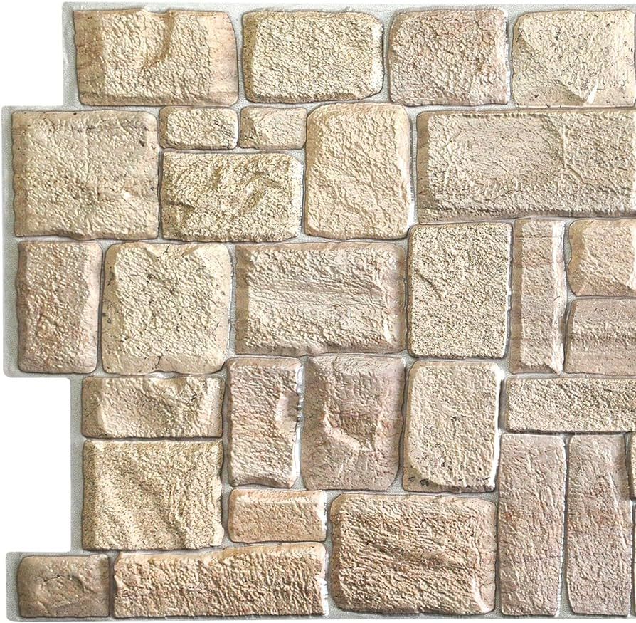Dundee Deco PG7005-5 Beige Faux Limestone PVC 3D Wall Panel, 3.3 ft X 1.7 ft (98 cm X 50cm), Inte... | Amazon (US)