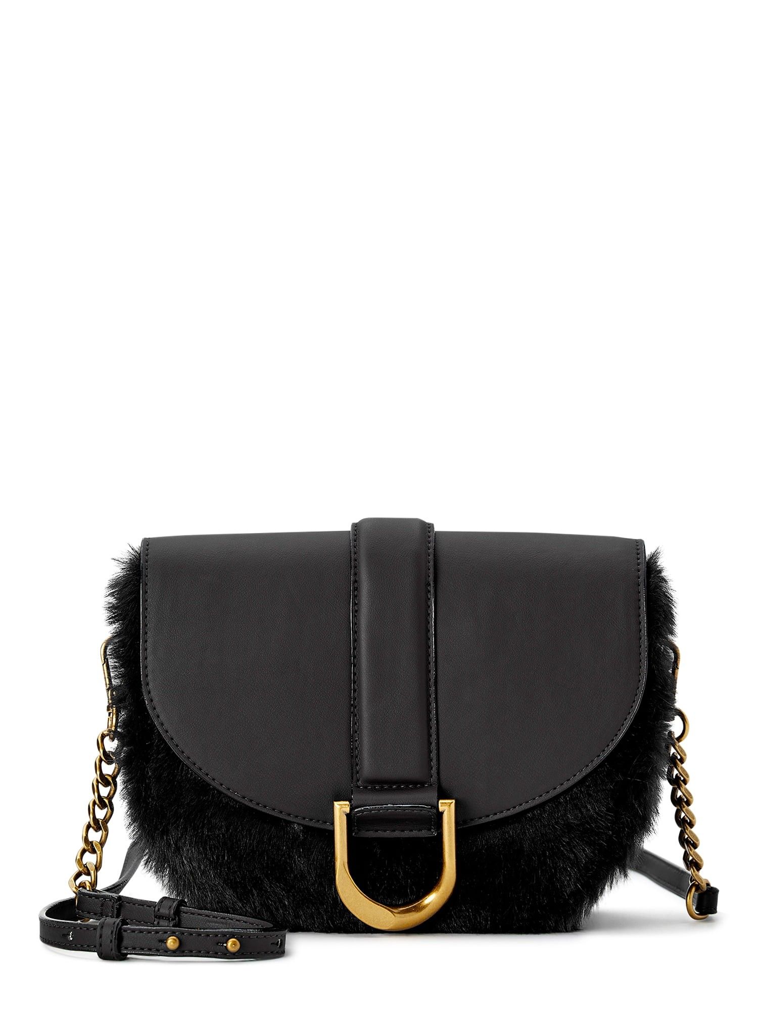 Scoop Women's Crossbody Saddle Bag with Faux Fur Black | Walmart (US)