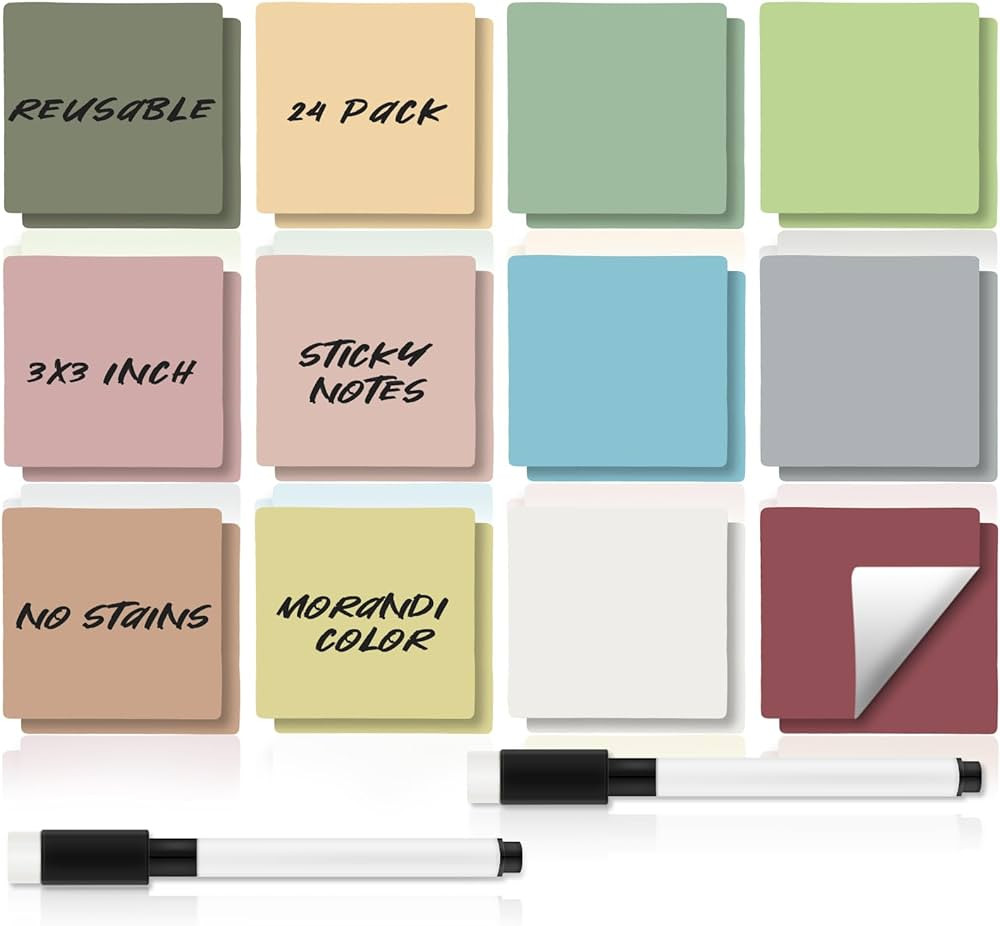 Tenceur 24 Pcs Morandi Reusable Sticky Notes Dry Erase Board Sticker Whiteboard Stickers and 2 Bl... | Amazon (US)