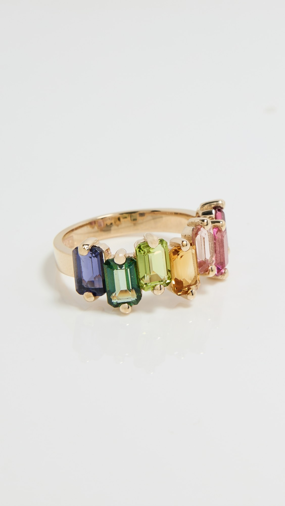 14k Ann Emerald Cut Rainbow Half Band Ring | Shopbop