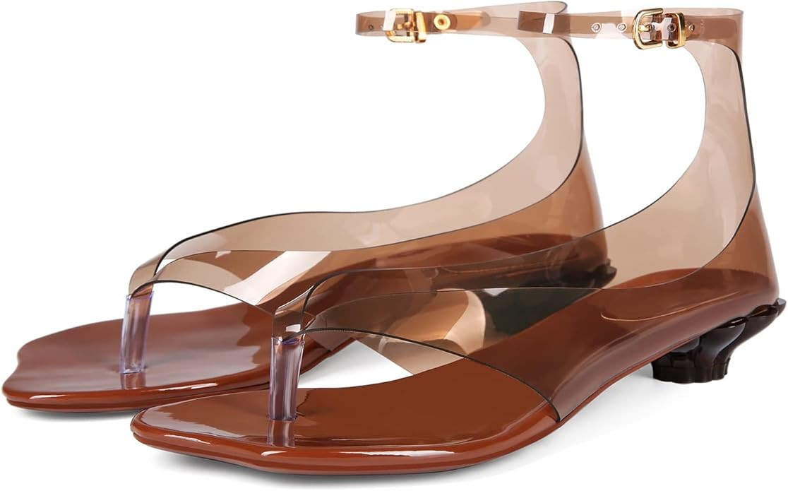 Women’s Flip Flop Kitten Heels – Jelly Thong Heeled Sandals with Clear Strap, Transparent Low... | Amazon (US)
