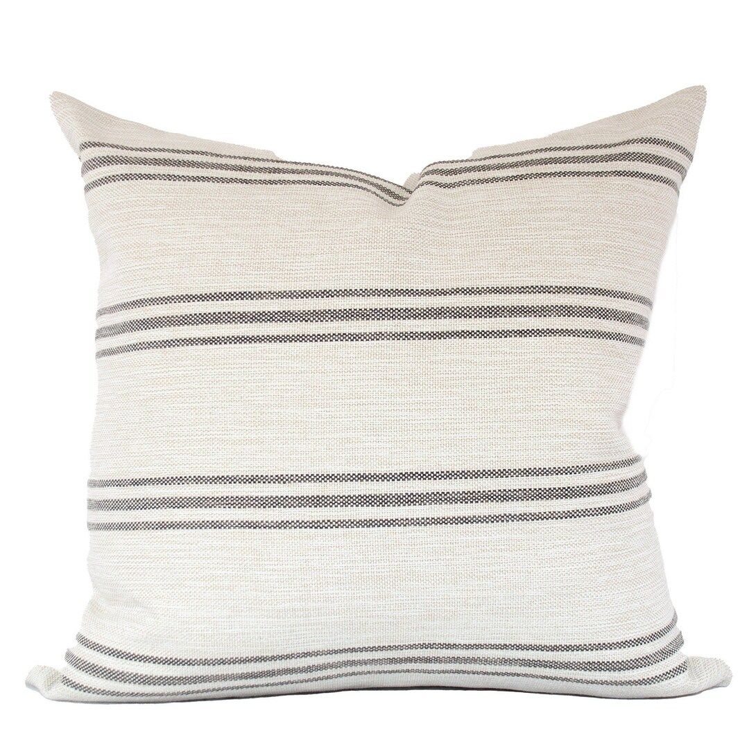 Farmhouse Gray Stripe Pillow Cover / Beige and Grey Neutral Throw Pillow / Modern Pillow, Minimal... | Etsy (US)