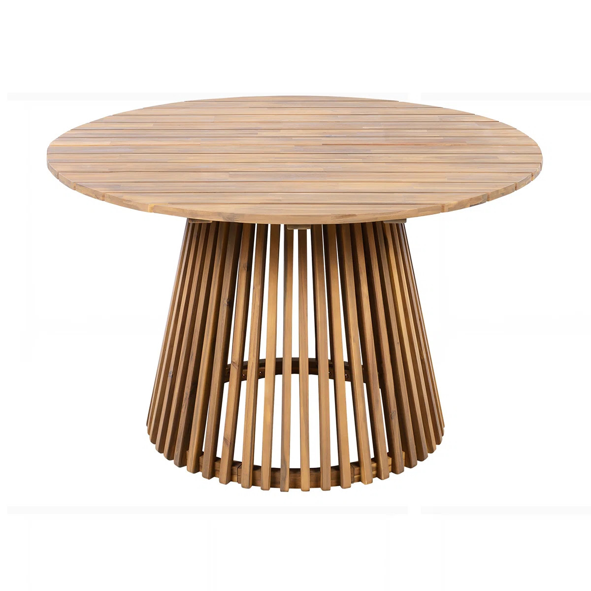 Denby Outdoor Round Acacia Wood Dining Table With Slatted Base | Wayfair North America