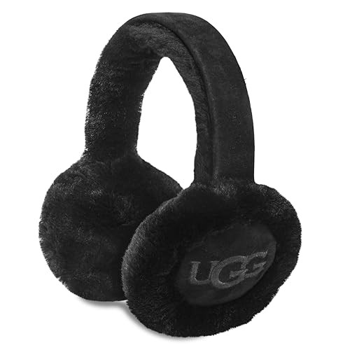 UGG Women's Water Resistant Sheepskin Earmuffs with Embroidered Logo, Black, One Size | Amazon (US)