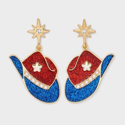 Americana Cowboy Hat Drop Earrings - Red/White/Blue | Target
