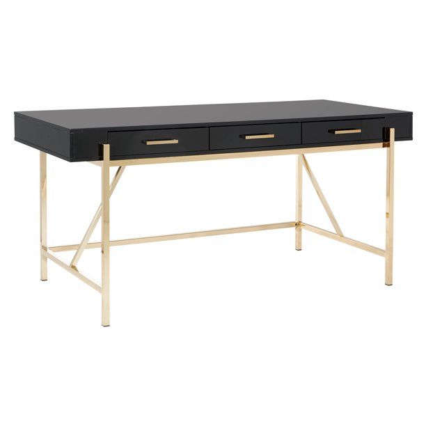 OSP Home Furnishings Broadway Desk with Black Gloss Finish and Gold Frame - Walmart.com | Walmart (US)