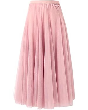 SANGTREE Women's Long Tulle Skirts Elastic High Waist A-Line Layered Tutu Mesh Flowy Skirt Ankle ... | Amazon (US)