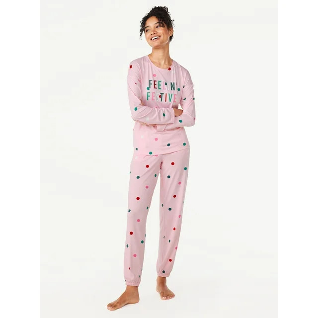 Joyspun Women’s Long Sleeve Tee and Joggers, 2-Piece Pajama Set, Sizes S-3X - Walmart.com | Walmart (US)