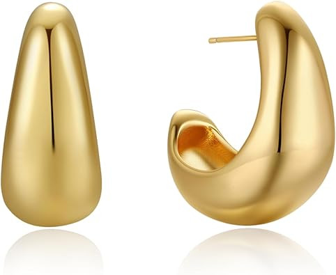 18K Gold Plated Chunky Hoop Earrings for Women Fashion Thick Gold Hoops Set Jewelry for Birthday ... | Amazon (US)